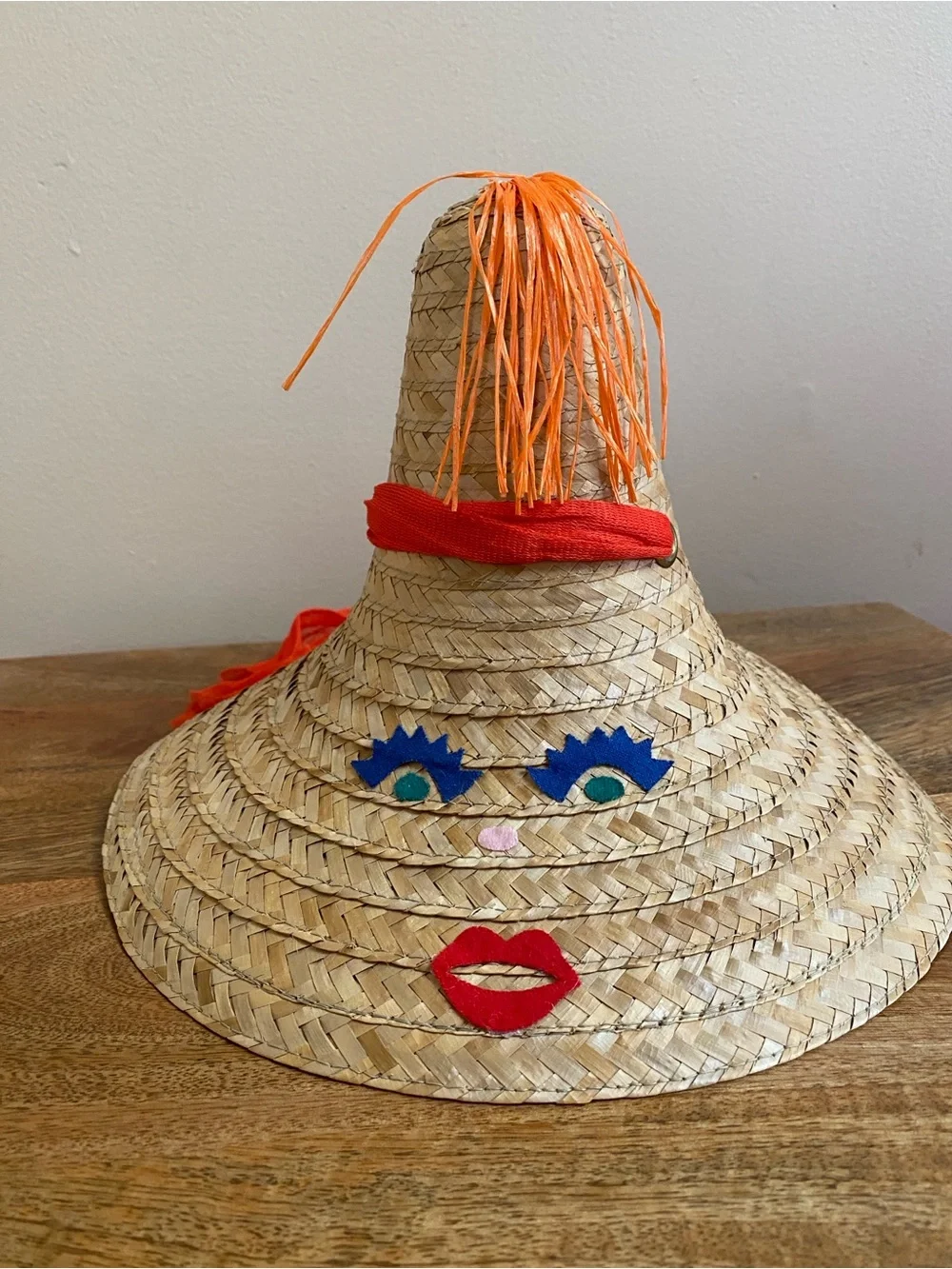 VTG Kitsch Straw Hat Ladies Face Palm Springs - Picture 2 of 9